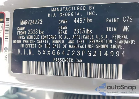 2023 Kia K5 Gt-Line из США, поврежденный, VIN 5XXG64J23PG214994